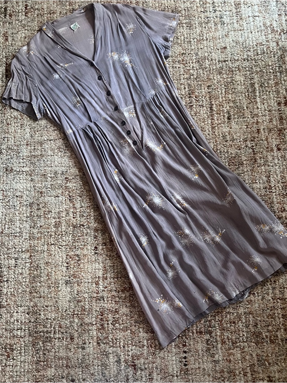 Vintage Taupe Midi Dress with Subtle Floral Accents